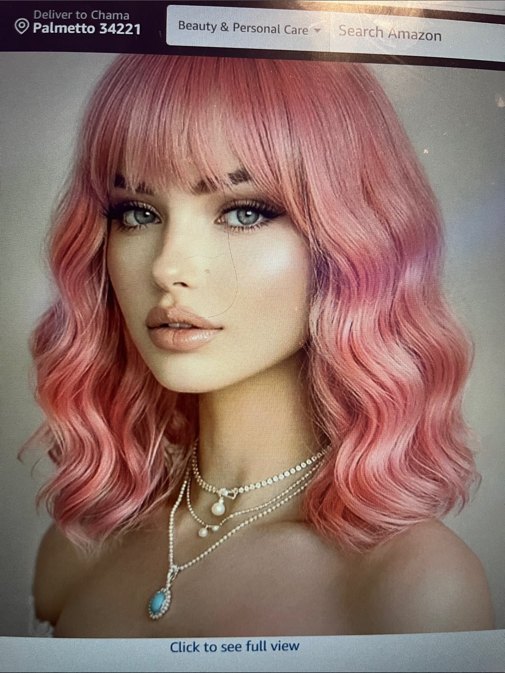 Stylish Pink Wavy Women's Wig with Bangs - Soft Rose Color